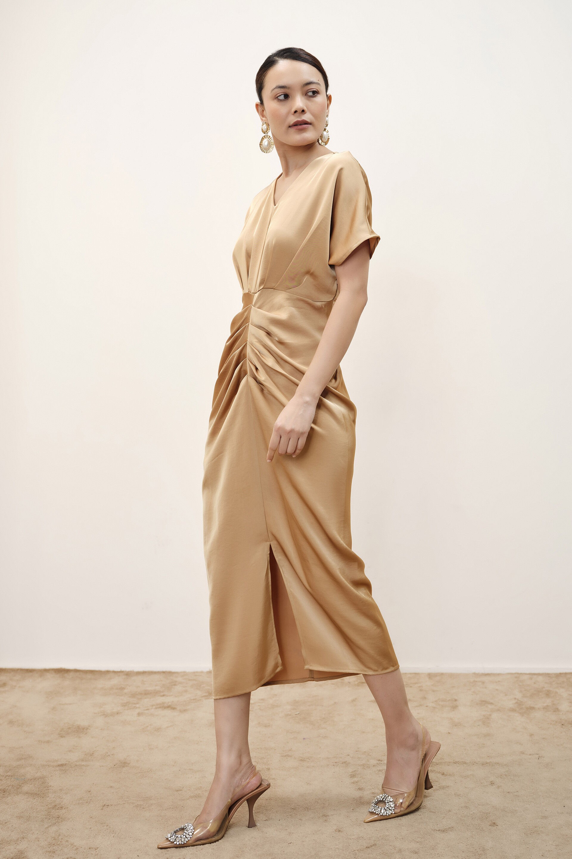 Sibyl Draped Beige Dress, Beige, image 6